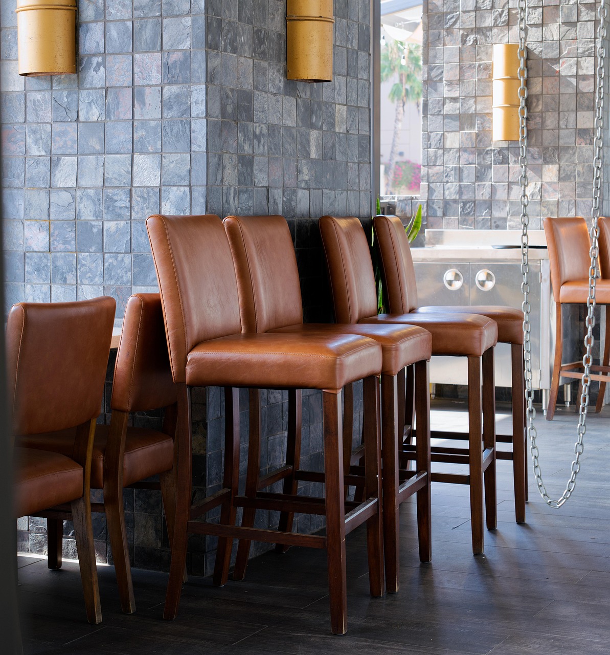 chair, leather, lounge, restaurant, furniture, brown, home, room, interior